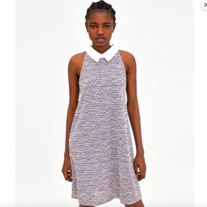 Zara Trafaluc Multicolored Tweed Collared Sleeveless Dress, Size Large